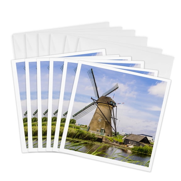 3drose, Windmill in Kinderdijk, Holland, Netherlands., 6 Greeting Cards with Envelopes