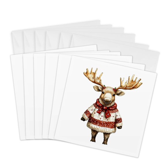 3drose, Winter Dressed Christmas Moose, 6 Greeting Cards with Envelopes