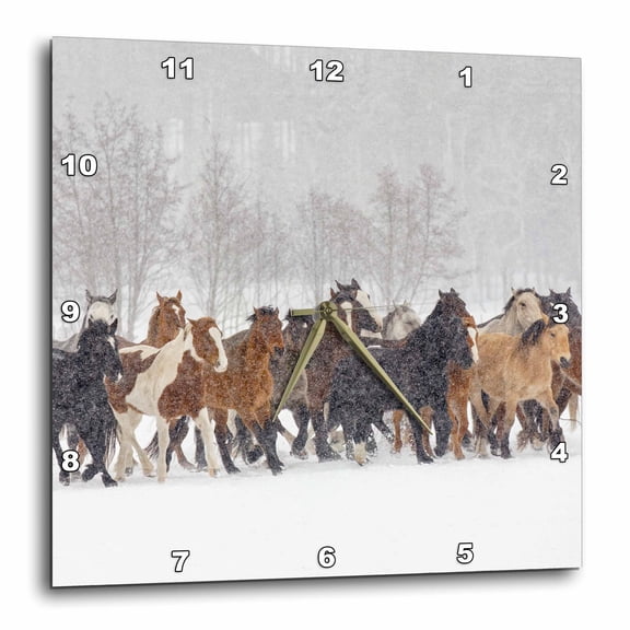 3drose, Winter Horse Roundup, Kalispell, Montana., 10x10 Wall Clock
