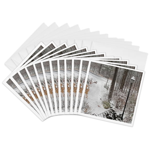 3drose, Winter Scene Snow Dusting, 12 Greeting Cards with Envelopes
