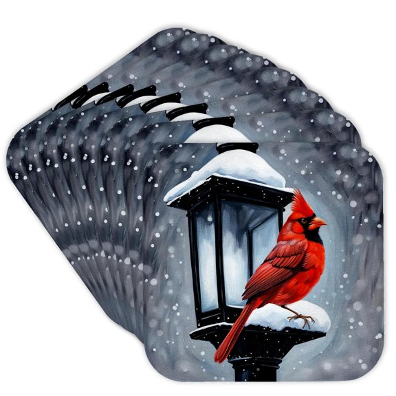 3drose, Winter Scene with Cardinal Bird Holiday Christmas, Set of 8 Coasters - Cork
