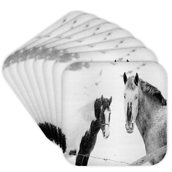 3drose, Winter Theme Horses in Snow, Set of 8 Coasters - Soft