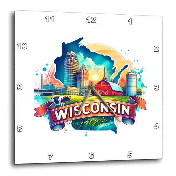 3drose, Wisconsin State. Usa. Landmarks and Colorful Landscapes. Style Gift, 10x10 Wall Clock