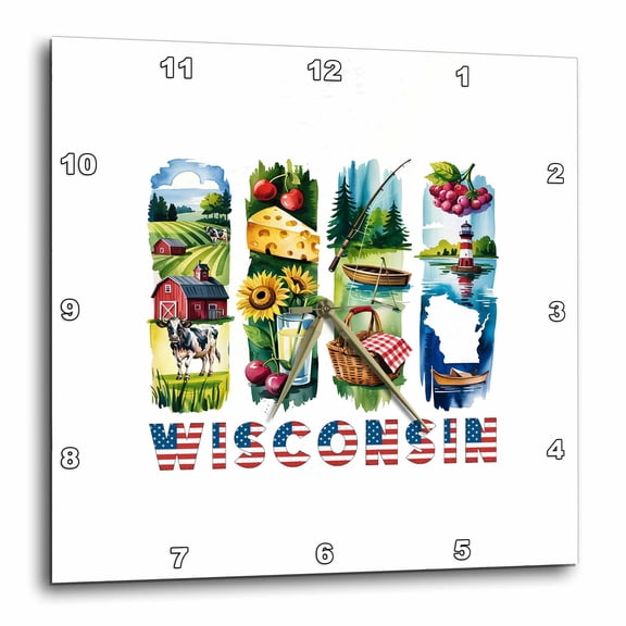 3drose, Wisconsin State. Usa. Local Aspects. Beauty Gift, Classy Art Souvenir, 10x10 Wall Clock