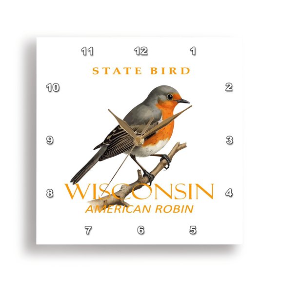 3drose, Wisconsin Territory Bird Turdus Migratorius, 10x10 Wall Clock