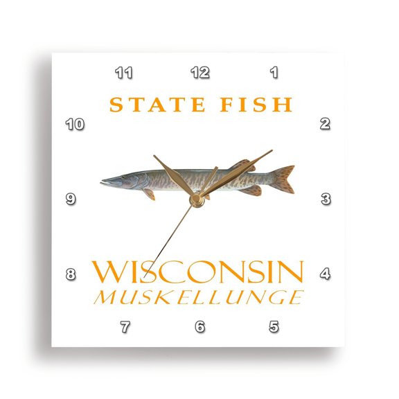 3drose, Wisconsin Territory Fish the Muskellunge, 10x10 Wall Clock