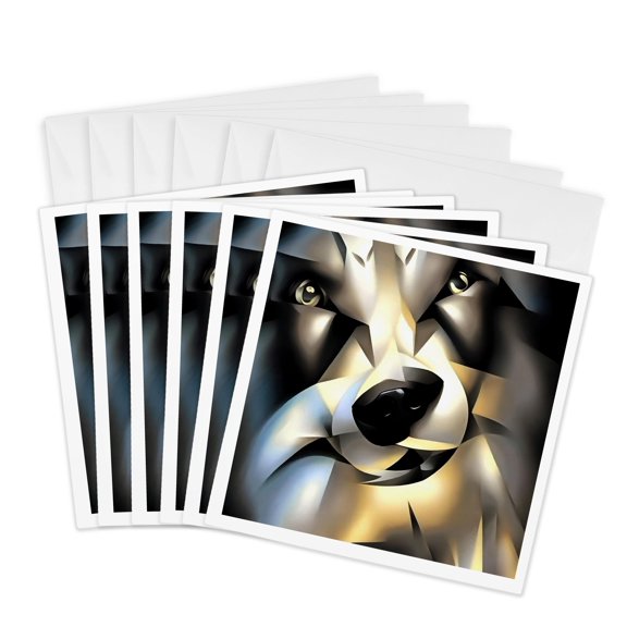 3drose, Wolf in Geometric Art Style, 6 Greeting Cards with Envelopes