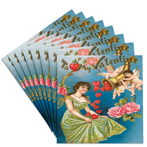 3drose, Woman Catching Hearts from Cupids Cornucopia, Set of 8 Ceramic Tile Coasters