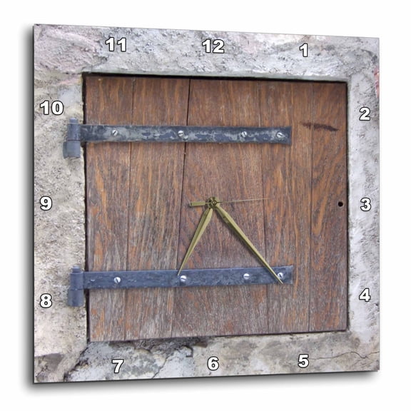3drose, Wooden Medieval Style Trap Door Photo Print - Offbeat Humor - Unusual Bizarre Humorous Fun Funny, 13x13 Wall Clock