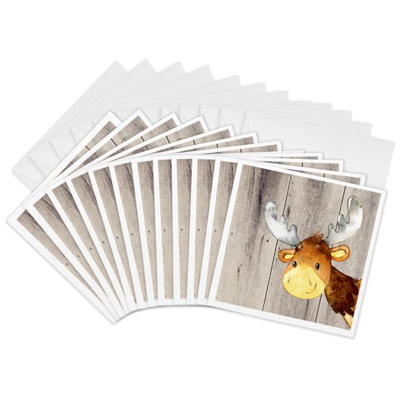 3drose, Woodland-friends Deer Animal Forest Illustration Funny Watercolor, 12 Greeting Cards with Envelopes