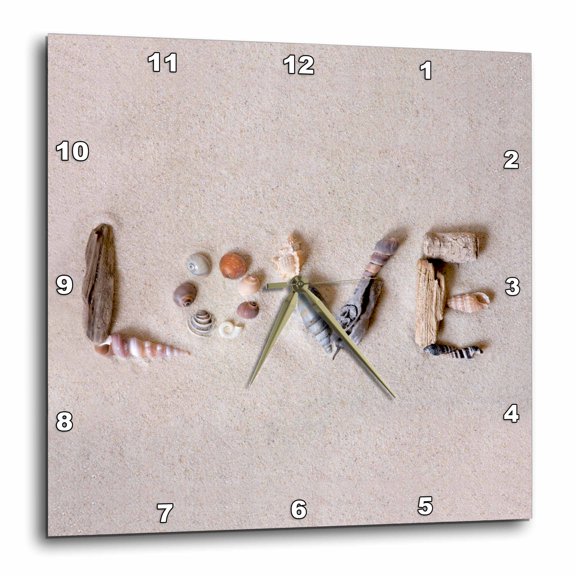 3drose, Word Love Created with Sea Shells, 15x15 Wall Clock