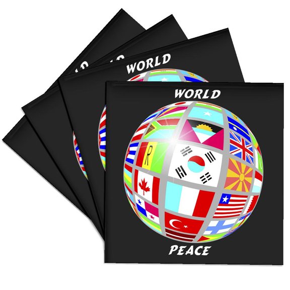 3drose, World Peace Globe with All Countrys Flags, Set of 4 Ceramic Tile Coasters