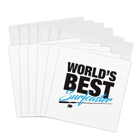 3drose, Worlds Best Surfcaster, 6 Greeting Cards with Envelopes