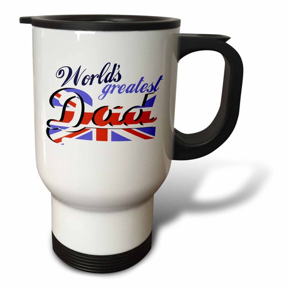 3drose, Worlds Greatest Dad - British English Flag - Good for Fathers Day or as a General Best Daddy Gift, 14oz Stainless Steel Travel Mug