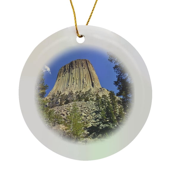 3drose, Wyoming, Devils Tower, Basalt and Volcanic Core - Us51 Rer0010 - Ric Ergenbright, Circle Porcelain Ornament