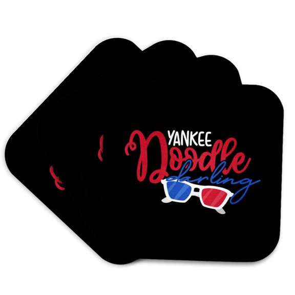 3drose, Yankee Doodle, Darling Colorful Text on Black. Independence Day Gift, Set of 4 Coasters - Soft