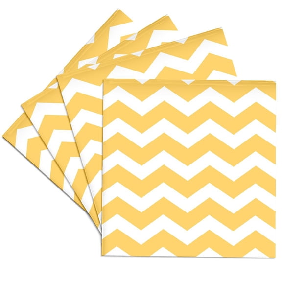 3drose, Yellow Chevron Zig Zag Pattern - Bold Mustard and White Zigzags, Set of 4 Ceramic Tile Coasters
