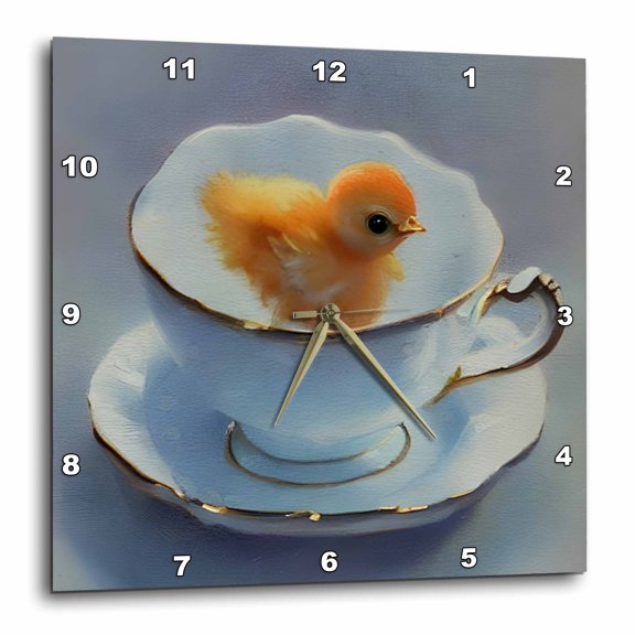 3drose, Yellow Chick in a Teacup, 10x10 Wall Clock