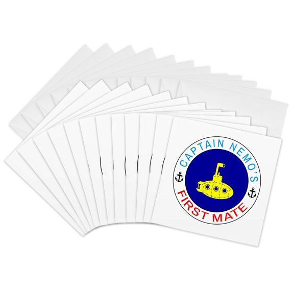 3drose, Yellow Color Submarine, Blue Circle. Text Captain Nemos First Mate, 12 Greeting Cards with Envelopes