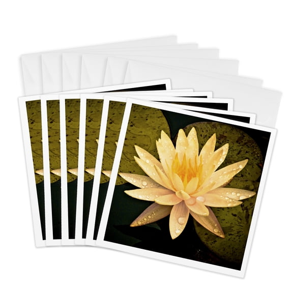 3drose, Yellow Lotus Flower, 6 Greeting Cards with Envelopes