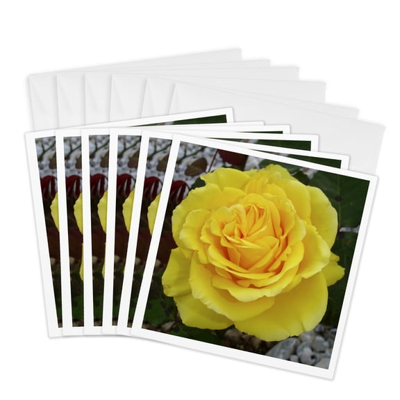 3drose, Yellow Rose - Rose, Roses, Yellow Rose, Yellow Roses, Birth Flowerjune, Joy, Friendship, 6 Greeting Cards with Envelopes