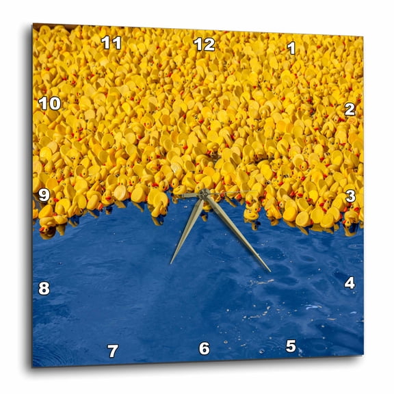 3drose, Yellow Rubber Ducks Float Blue Lake Water, 15x15 Wall Clock