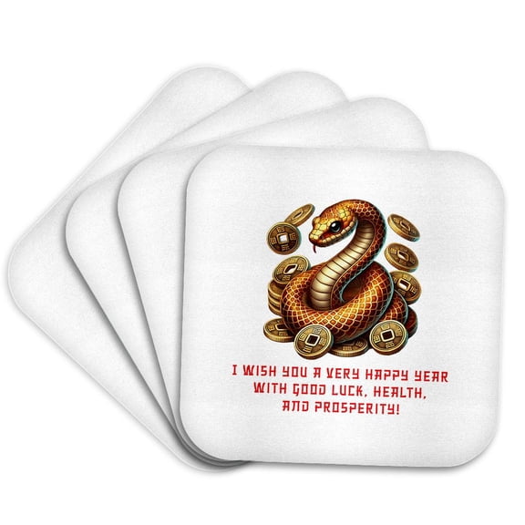 3drose, Yellow Snake and New Year Wish. Chinese Zodiac 2025. Gift for All., Set of 4 Coasters - Cork
