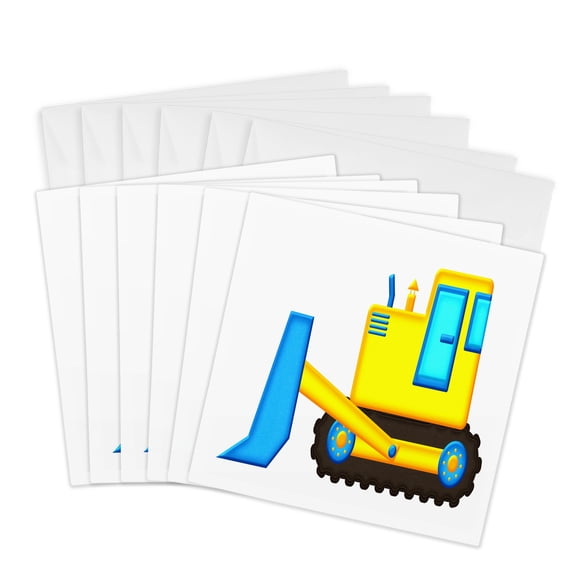 3drose, Yellow and Blue Front Loading Tractor Illustration, 6 Greeting Cards with Envelopes