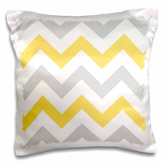 3drose, Yellow and Grey Chevron Zig Zag Pattern - Gray White Zigzag Stripes, 16x16 inch Pillow Case