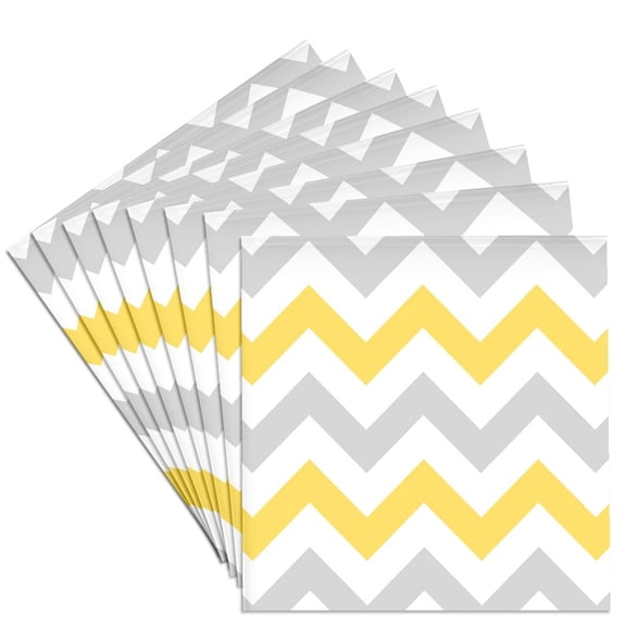 3drose, Yellow and Grey Chevron Zig Zag Pattern - Gray White Zigzag Stripes, Set of 8 Ceramic Tile Coasters