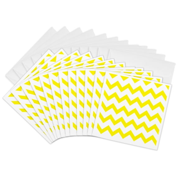 3drose, Yellow and White Chevron Pattern, 12 Greeting Cards with Envelopes