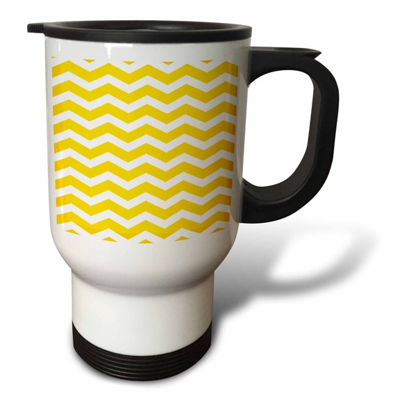 3drose, Yellow and White Chevron Zig Zag Pattern - Modern Contemporary Zigzag Stripes - Trendy Zig Zags, 14oz Stainless Steel Travel Mug