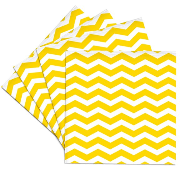 3drose, Yellow and White Chevron Zig Zag Pattern - Modern Contemporary Zigzag Stripes - Trendy Zig Zags, Set of 4 Ceramic Tile Coasters