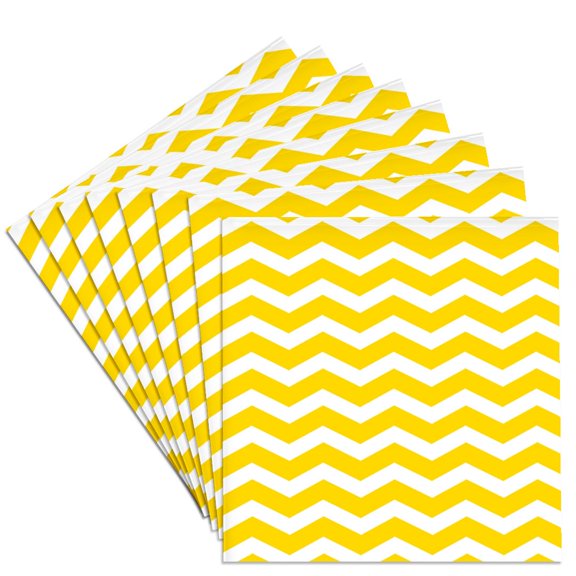 3drose, Yellow and White Chevron Zig Zag Pattern - Modern Contemporary Zigzag Stripes - Trendy Zig Zags, Set of 8 Ceramic Tile Coasters
