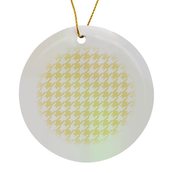 3drose, Yellow and White Houndstooth Pattern - Pastel Shabby Chic Preppy Fashionable Stylish Classy Trendy, Circle Porcelain Ornament