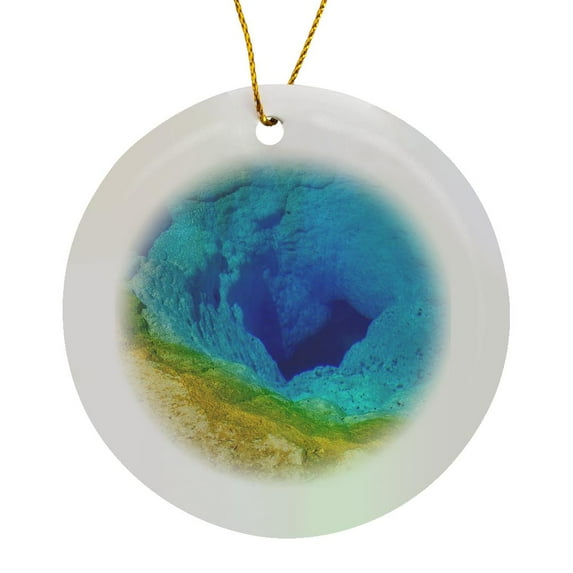 3drose, Yellowstone, Green, Blue, Yellow, Circle Porcelain Ornament