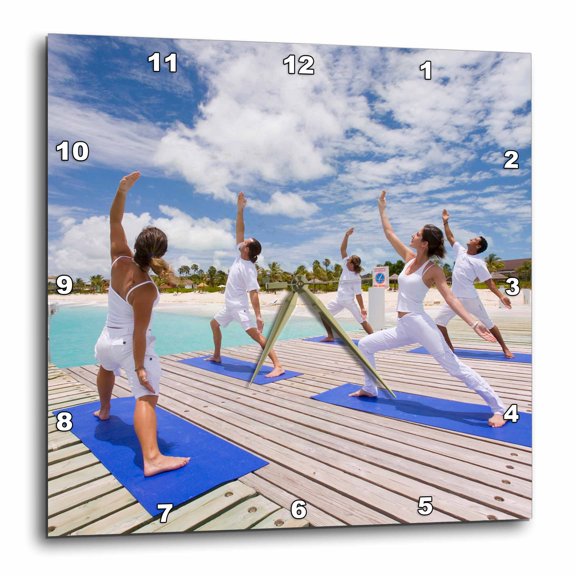 3drose, Yoga on the Dock in the Caribbean. (mr) - Us10 Gjo0672 - Greg Johnston, 15x15 Wall Clock