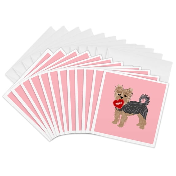 3drose, Yorkie Xoxo Valentine Yorkshire Terrier Dog, 12 Greeting Cards with Envelopes