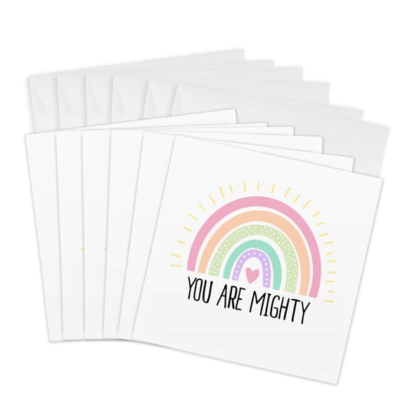 3drose, You Are Mighty - Brave Strong Inspirational Words - Inspiring Reminder, 6 Greeting Cards with Envelopes