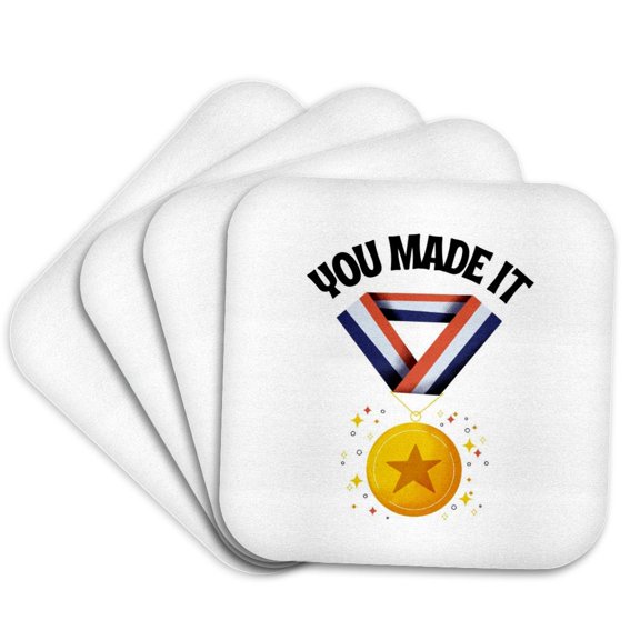 3drose, You Made It Typography with Award Symbol, Set of 4 Coasters - Soft