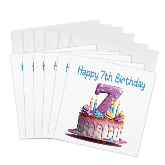 3drose, Yummy Cake Happy 7th Birthday, 6 Greeting Cards with Envelopes