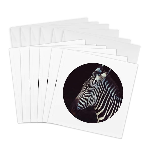 3drose, Zebra Photograph Set in a Circle, 6 Greeting Cards with Envelopes
