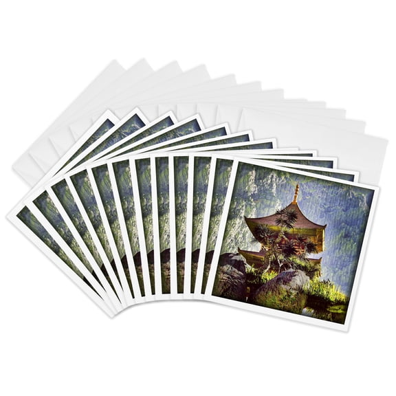 3drose, Zen Buddist Temple, 12 Greeting Cards with Envelopes