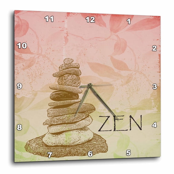 3drose, Zen Rocks Floral- Inspirational Art, 15x15 Wall Clock