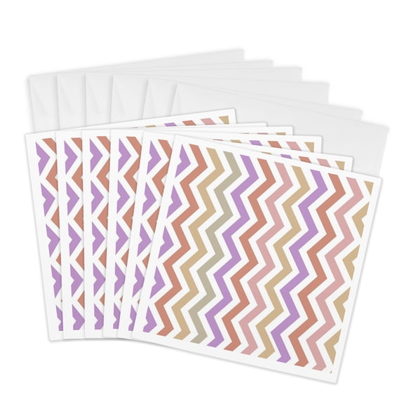 3drose, Zigzag Colorful Printable Art, 6 Greeting Cards with Envelopes