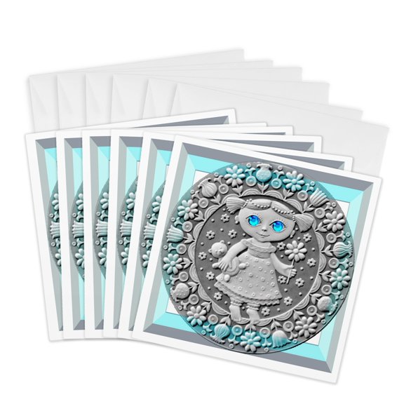 3drose, Zodiac Series Metal Virgo Look Art, 6 Greeting Cards with Envelopes