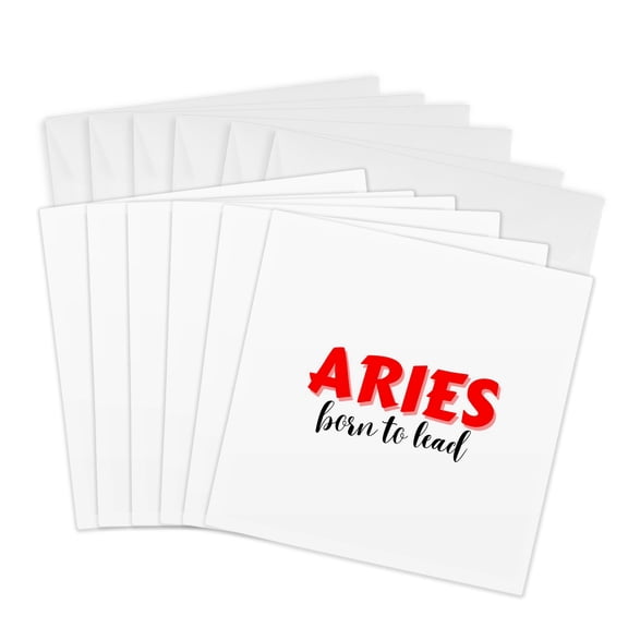 3drose, Zodiac Sign - Aries - Born to Lead Text, 6 Greeting Cards with Envelopes
