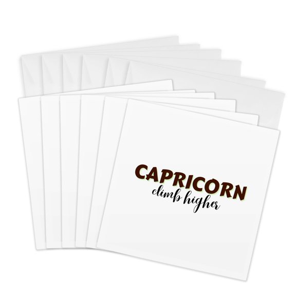 3drose, Zodiac Sign - Capricorn - Climb Higher Text, 6 Greeting Cards with Envelopes