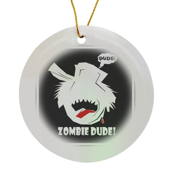3drose, Zombie Dude Black Zombie Sign 1, Circle Porcelain Ornament