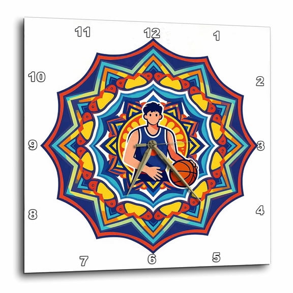 3drose, a Basketball Player with a Ball. Colorful Mandala. Cool Artsy Gift, 13x13 Wall Clock